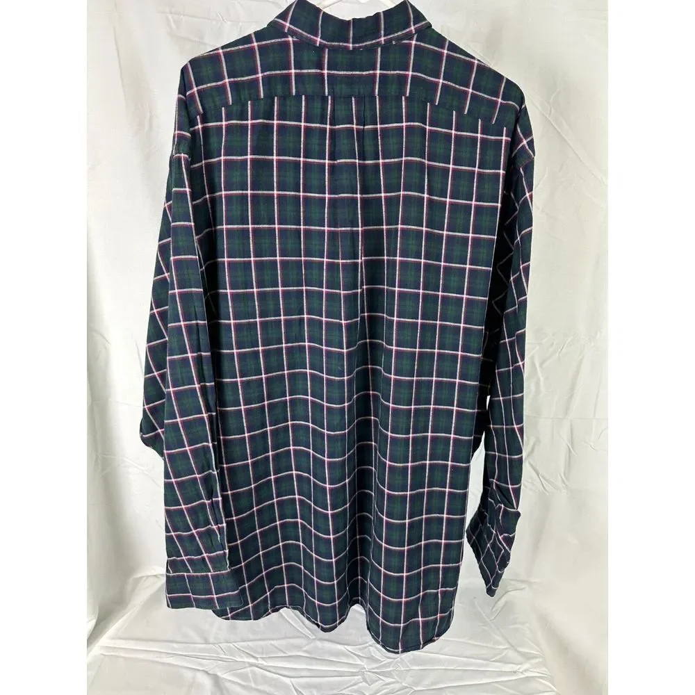 Ralph Lauren Big Shirt Men's 2XL Green Red Plaid Long‎ Sleeve Button Down Shirt